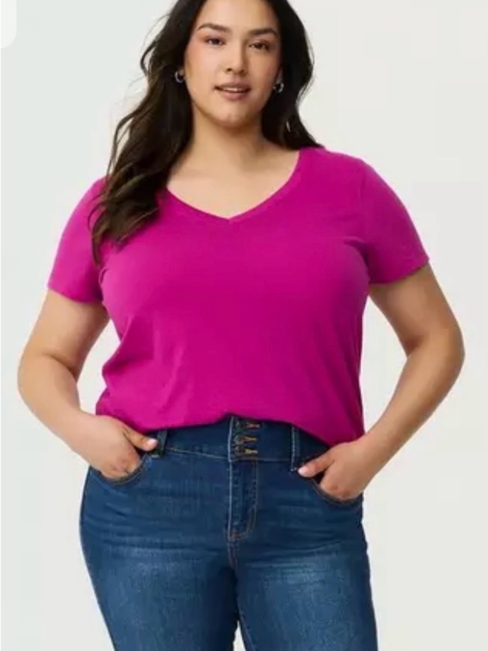 torrid V-Neck Short Sleeve Tee in Fuchsia Pink 1x
